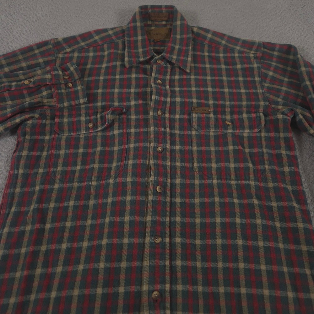 Browning Shirt Mens M Multi Super Naturals Cotton Flannel Plaid Button Up Pocket